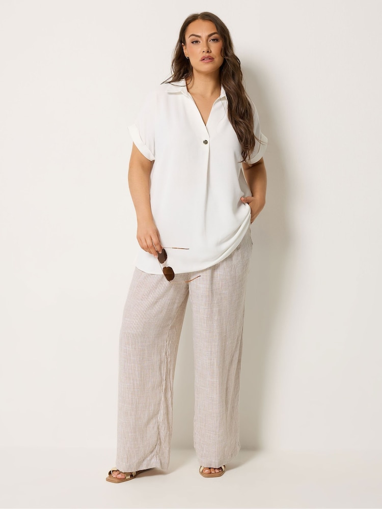 Yours Curve White Collar Button Half Placket Blouse - Image 2 of 4