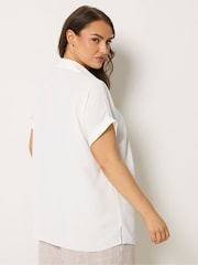 Yours Curve White Collar Button Half Placket Blouse - Image 3 of 4
