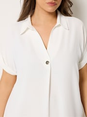Yours Curve White Collar Button Half Placket Blouse - Image 4 of 4