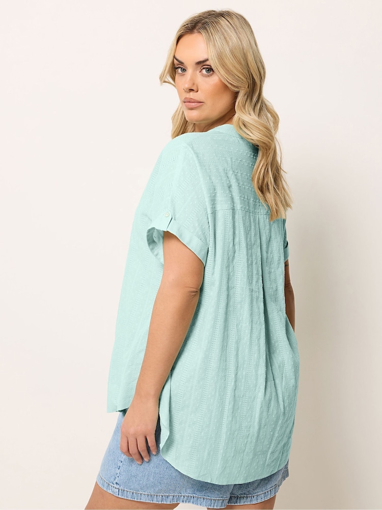 Yours Curve Green Dobby Stripe Blouse - Image 2 of 5 Yours Curve Green Dobby Stripe Blouse - Image 2 of 5