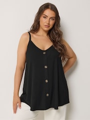Yours Curve Black Swing Button Through Cami Top - Image 1 of 5