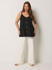Yours Curve Black Swing Button Through Cami Top - Image 2 of 5