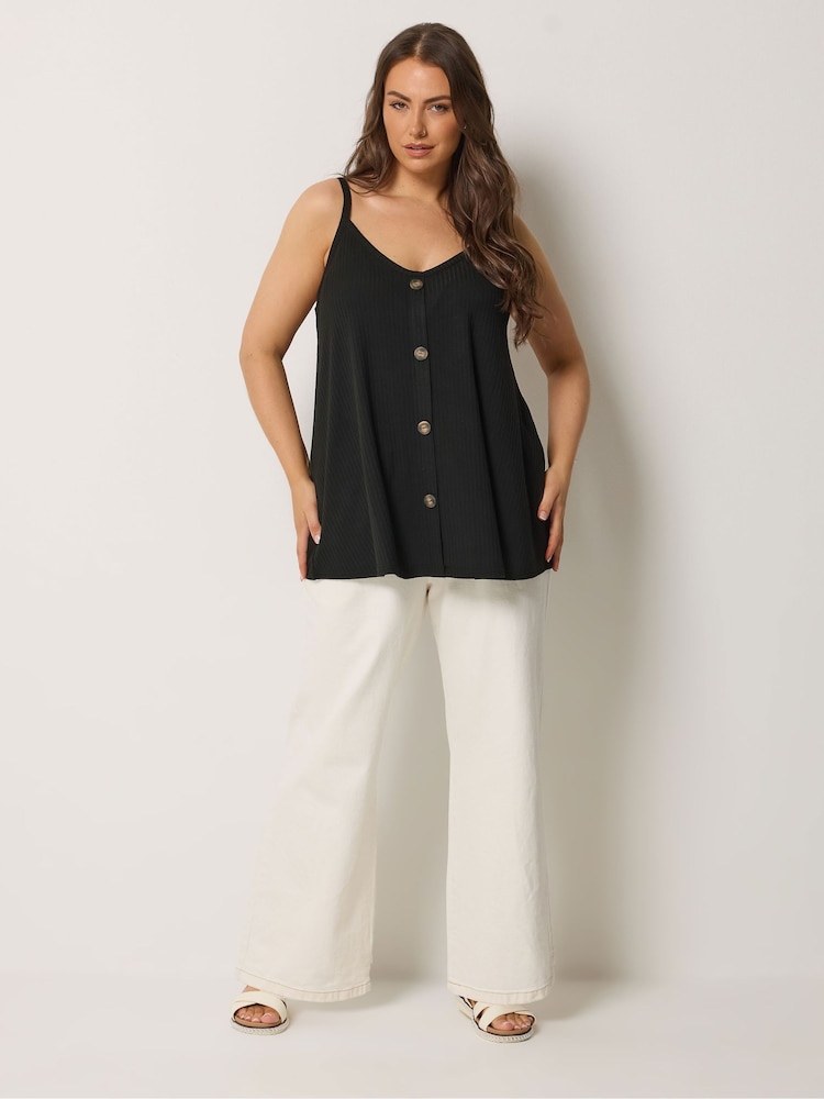 Yours Curve Black Swing Button Through Cami Top - Image 2 of 5