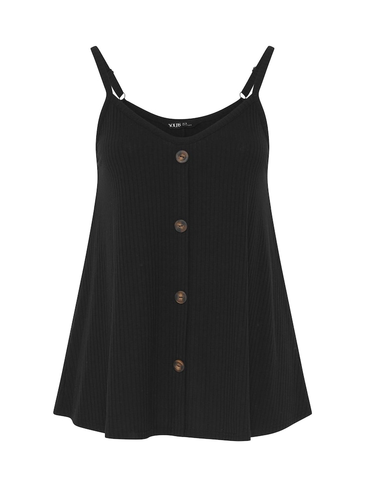 Yours Curve Black Swing Button Through Cami Top - Image 5 of 5