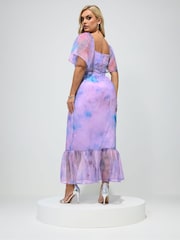 Yours Curve Purple London Organza Dress - Image 3 of 5