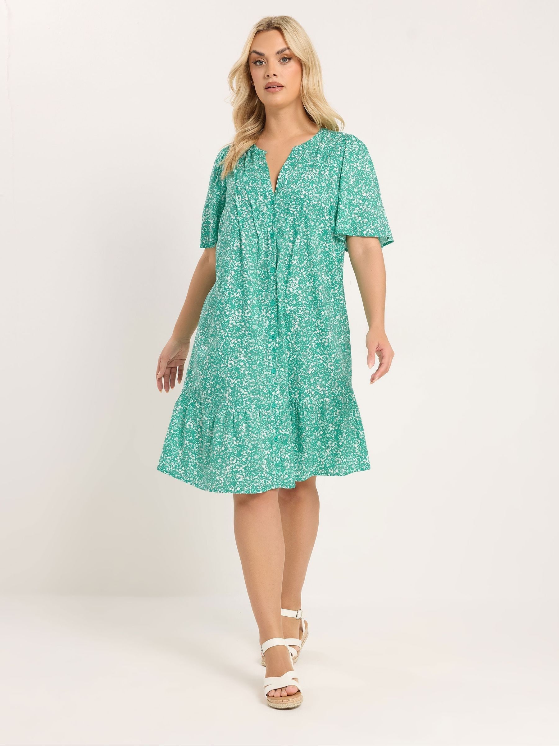 Yours Curve Women's Green Floral Smock Dress