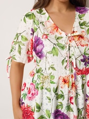 Yours Curve White Broderie Anglaise Bow Tie Front Peplum Blouse - Image 4 of 5