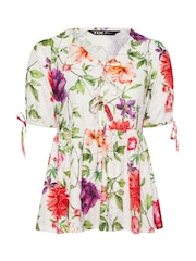 Yours Curve White Broderie Anglaise Bow Tie Front Peplum Blouse - Image 5 of 5