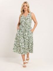 Yours Curve Green Leaf Print Sundress - Image 1 of 5