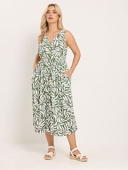 Yours Curve Green Leaf Print Sundress - Image 2 of 5