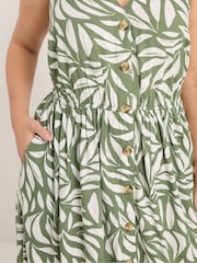 Yours Curve Green Leaf Print Sundress - Image 4 of 5