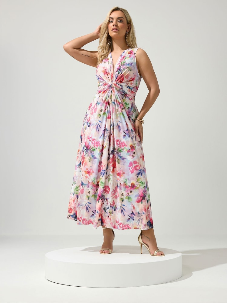 Yours Curve White London Knot Front Maxi Dress - Image 2 of 4