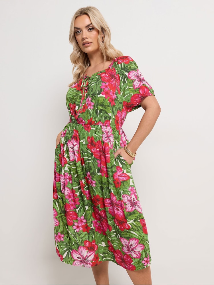 Yours Curve Green Bardot Midaxi Dress - Image 1 of 5