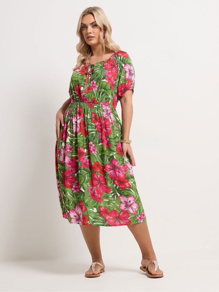 Yours Curve Green Bardot Midaxi Dress - Image 2 of 5