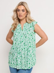 Yours Curve Green Pintuck Blouse - Image 1 of 5