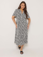 Yours Curve Black Ground Half Placket Dress - Image 1 of 5