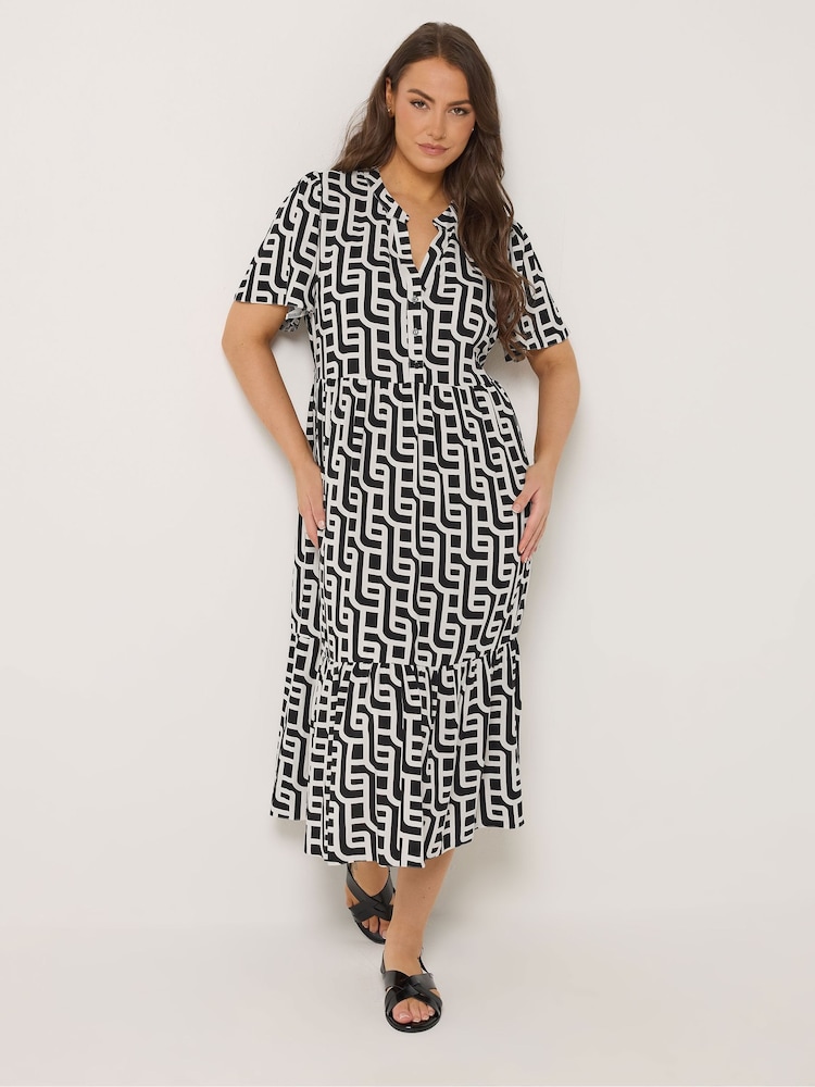 Yours Curve Black Ground Half Placket Dress - Image 1 of 5