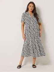 Yours Curve Black Ground Half Placket Dress - Image 2 of 5