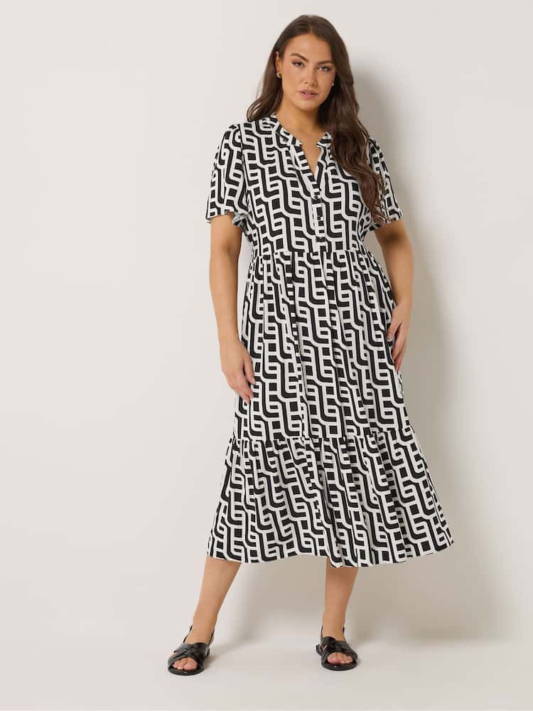 Yours Curve Black Ground Half Placket Dress - Image 2 of 5