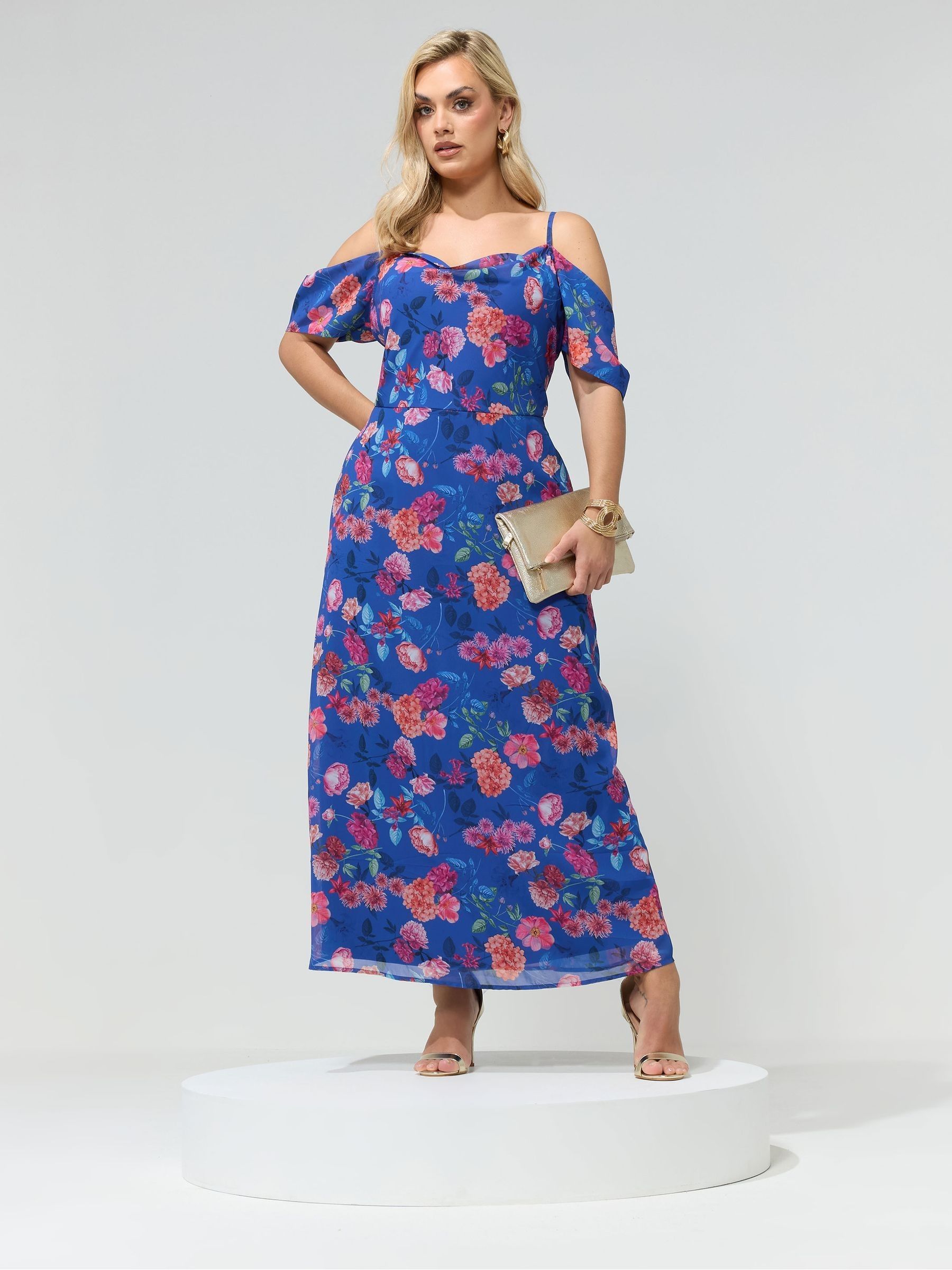 Yours Curve Women's Blue London Cold Shoulder Maxi Dress