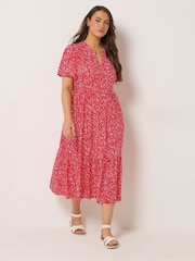 Yours Curve Red Half Placket Dress - Image 1 of 5