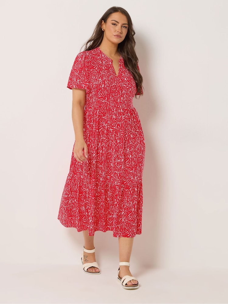 Yours Curve Red Half Placket Dress - Image 1 of 5