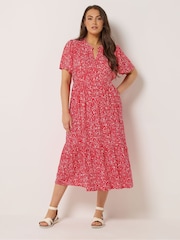 Yours Curve Red Half Placket Dress - Image 2 of 5