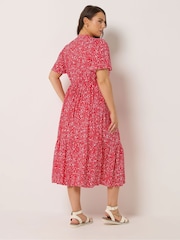 Yours Curve Red Half Placket Dress - Image 3 of 5
