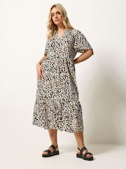 Yours Curve Brown Half Placket Dress - Image 1 of 5