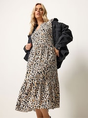 Yours Curve Brown Half Placket Dress - Image 2 of 5