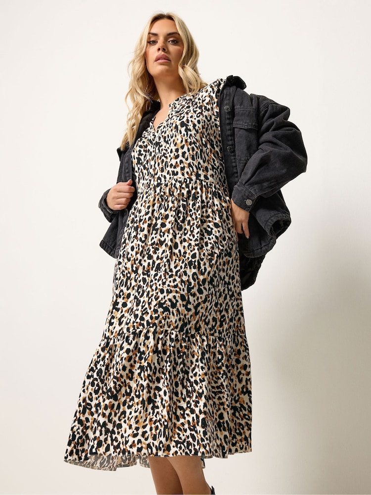 Yours Curve Brown Half Placket Dress - Image 2 of 5