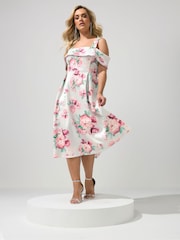 Yours Curve Green London Cold Shoulder Skater Dress - Image 1 of 5