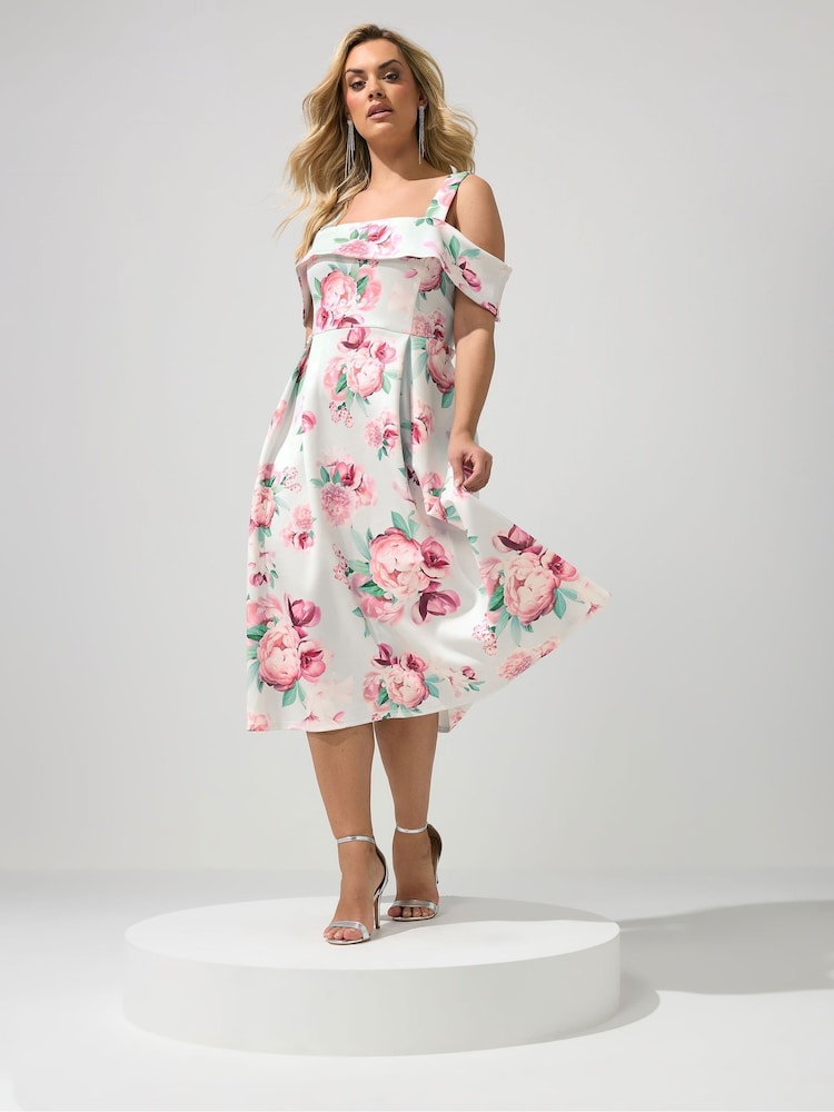 Yours Curve Green London Cold Shoulder Skater Dress - Image 1 of 5