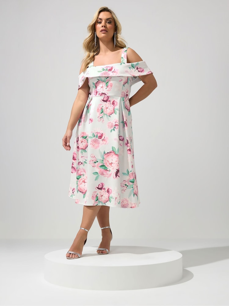 Yours Curve Green London Cold Shoulder Skater Dress - Image 2 of 5