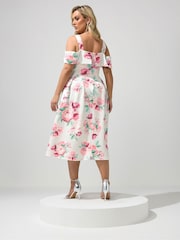 Yours Curve Green London Cold Shoulder Skater Dress - Image 3 of 5