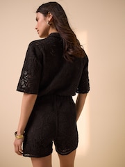 Chocolate Brown Crochet Tie Waist Shorts - Image 3 of 7