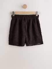 Chocolate Brown Crochet Tie Waist Shorts - Image 5 of 7