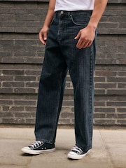 Textured Ink Blue Baggy Fit Jeans - Image 1 of 6