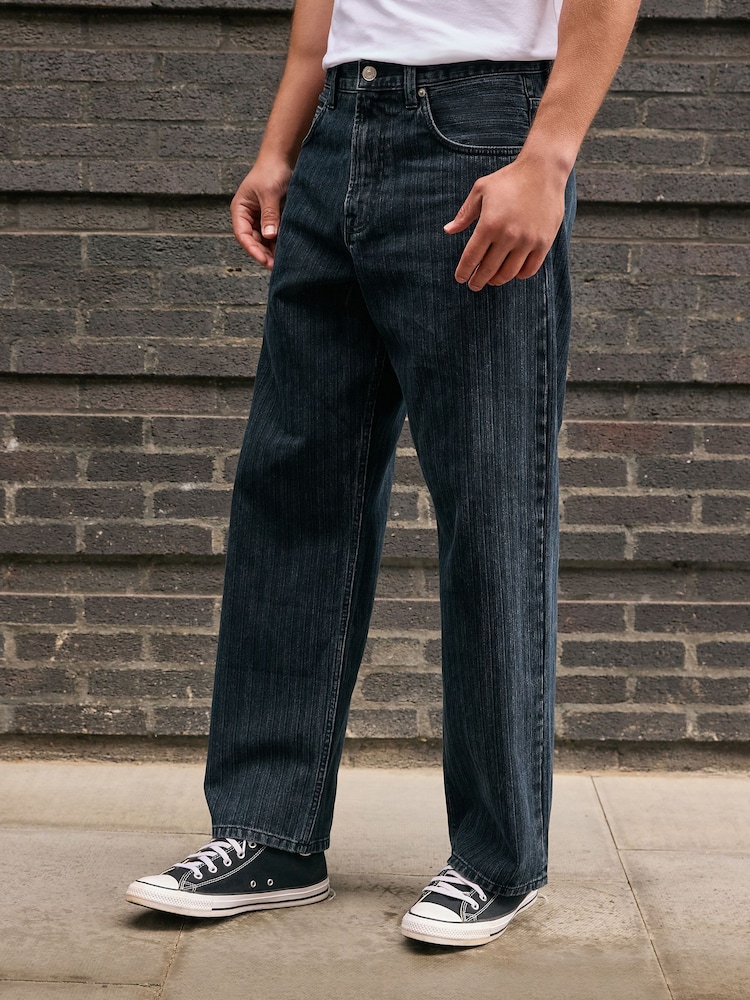 Textured Ink Blue Baggy Fit Jeans - Image 1 of 6 Textured Ink Blue Baggy Fit Jeans - Image 1 of 6