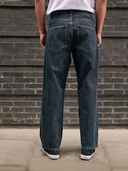 Textured Ink Blue Baggy Fit Jeans - Image 3 of 6
