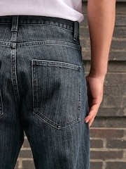 Textured Ink Blue Baggy Fit Jeans - Image 4 of 6