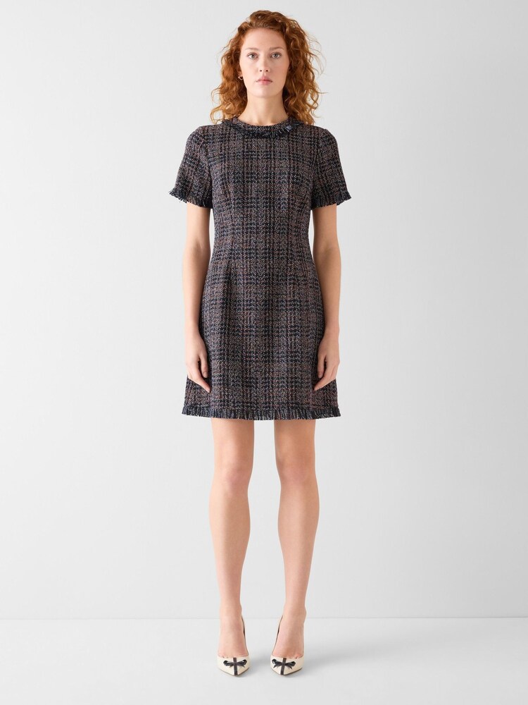 LK Bennett Blue Alba Fringe Detail Tweed Dress - Image 1 of 3