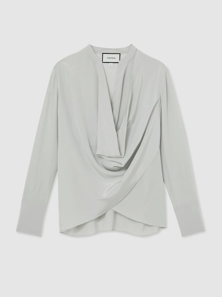 Reiss Grey Lauren Matte Silk Draped Shirt - Image 2 of 6