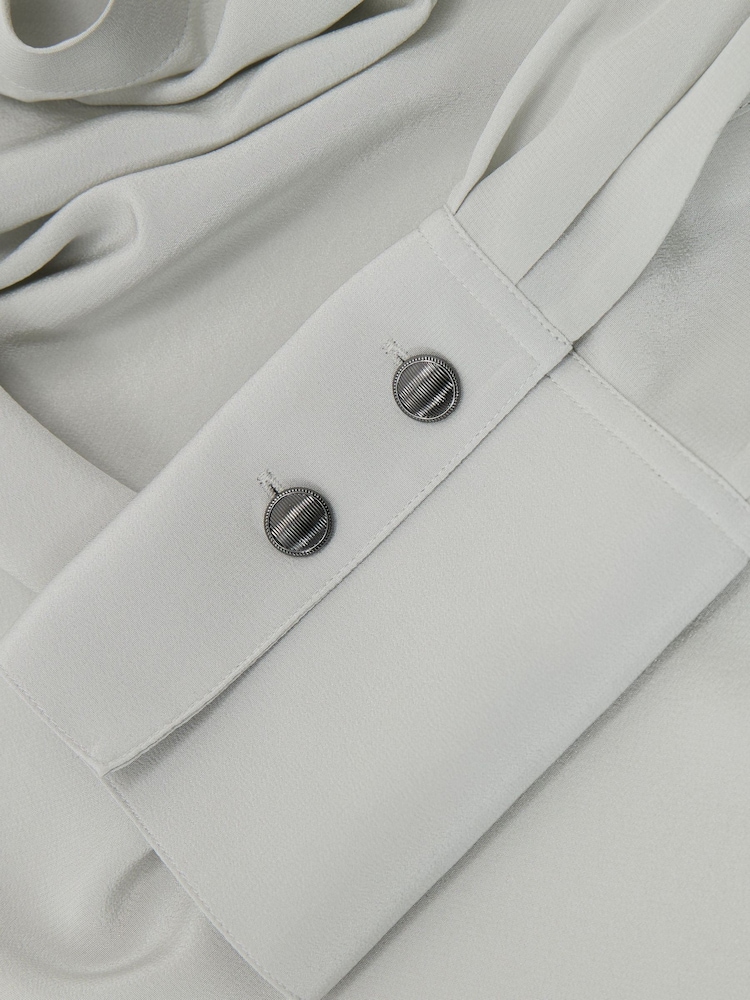 Reiss Grey Lauren Matte Silk Draped Shirt - Image 6 of 6