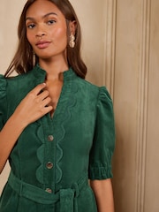 ירוק יער - Love & Roses Cord Scallop Detail Midi Dress - תמונה 2 מתוך 5