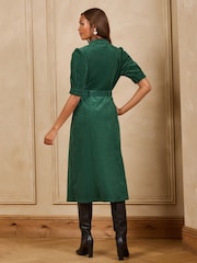 ירוק יער - Love & Roses Cord Scallop Detail Midi Dress - תמונה 4 מתוך 5