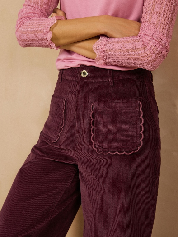 紅色 - Love & Roses Wide Leg Cropped Corduroy Trousers - 圖片 2，共 4