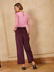 紅色 - Love & Roses Wide Leg Cropped Corduroy Trousers - 圖片 4，共 4