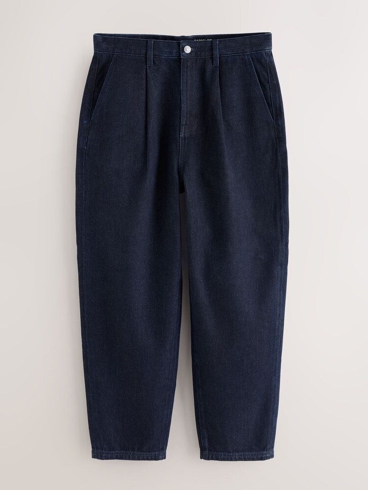 Navy Pleated Barrel Fit Jeans - Image 1 of 4 Navy Pleated Barrel Fit Jeans - Image 1 of 4
