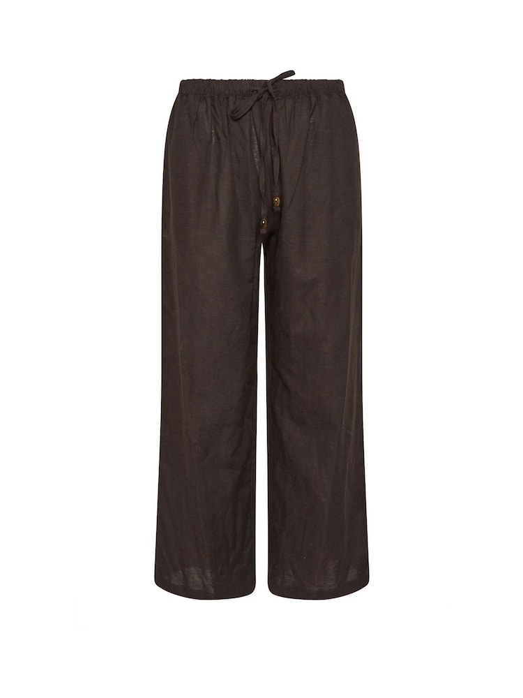 PixieGirl Petite Brown Linen Blend Bead Drawstring Wide Leg Trousers - Image 5 of 5